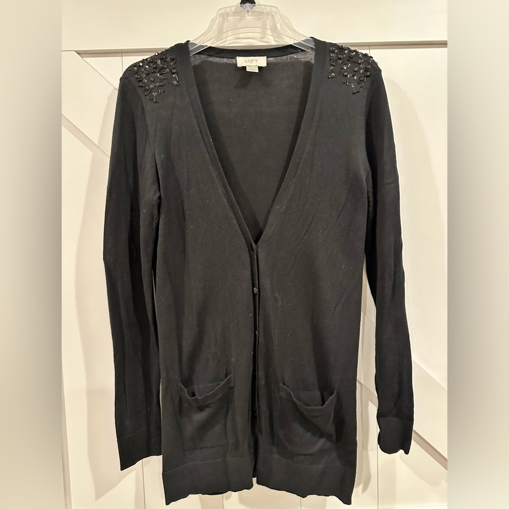 Long black cardigan w/pretty details